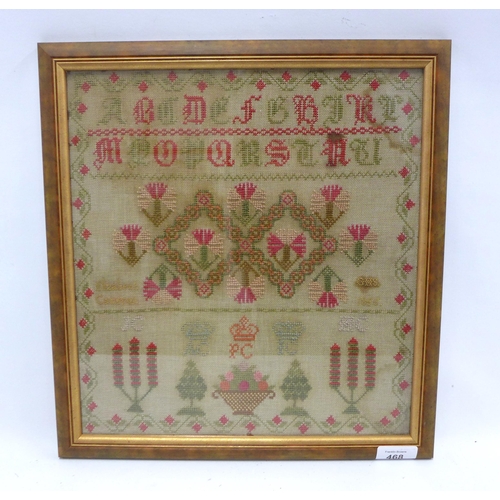 468 - Victorian needlework sampler worked by Elizabeth Cameron in the year 1866, framed under glass, 31 x ... 