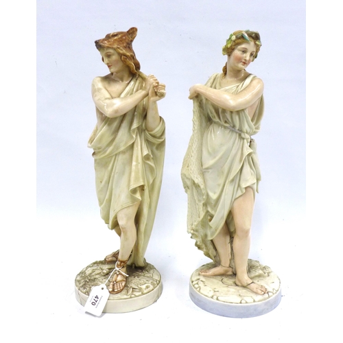 470 - 19th century Worcester figure together with another, both a/f with repairs and restorations, 44cm (2... 