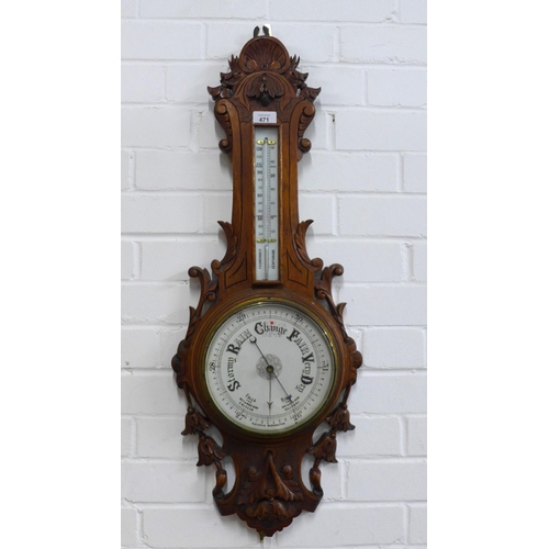 471 - Early 20th century oak aneroid wall barometer, 81cm