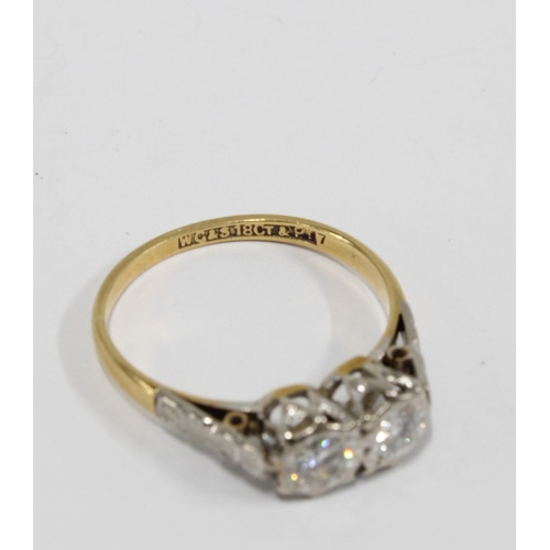 98 - 18ct gold diamond ring, platinum illusion setting with two bright cut diamonds, approx 0.15cts each,... 