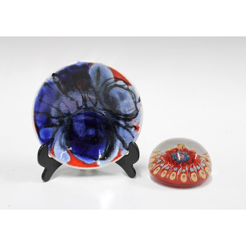 109 - Poole pottery Delphis pattern trinket dish, 13cm, together with a red millefiori paperweight (2)