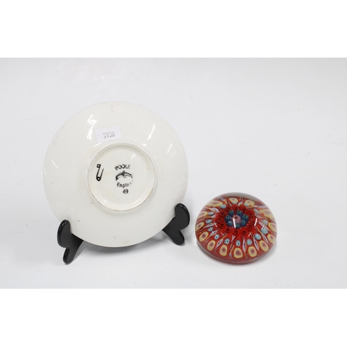 109 - Poole pottery Delphis pattern trinket dish, 13cm, together with a red millefiori paperweight (2)