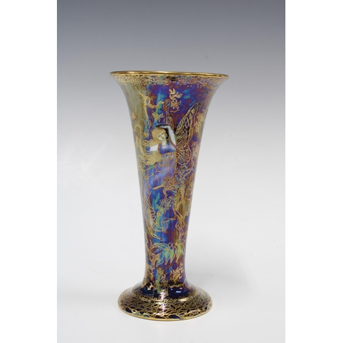 116 - DAISY MAKEIG-JONES FOR WEDGWOOD; a 'Fairyland' lustre trumpet vase decorated in the 'Butterfly Woman... 