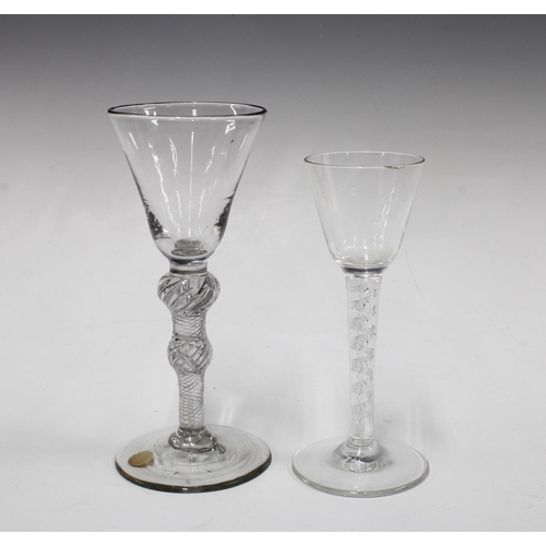 124 - Georgian wine glass with double knop and air twist spiral stem, together with another 18th century w... 