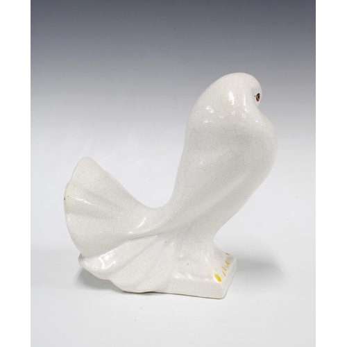 134 - White glazed pottery model of a dove / pigeon, 20cm