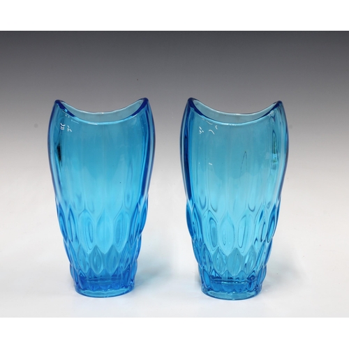 142 - Pair of blue art glass vases, likely Vaclas Hanus for Rudolfova / Sklo Union 25cm (2)