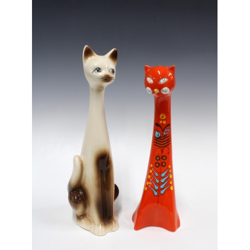 144 - Bristolia, Italian pottery cat, 34cm, together with another  (2)