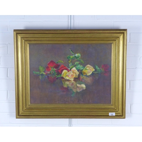 155 - Still life watercolour of roses, signed indistinctly and framed under glass, 52 x 39cm