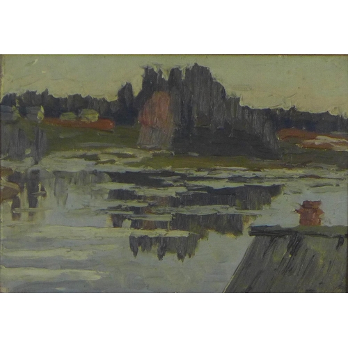 161 - Untitled oil on board of a landscape, signed indistinctly and dated 1974,  framed, 30 x 20cm