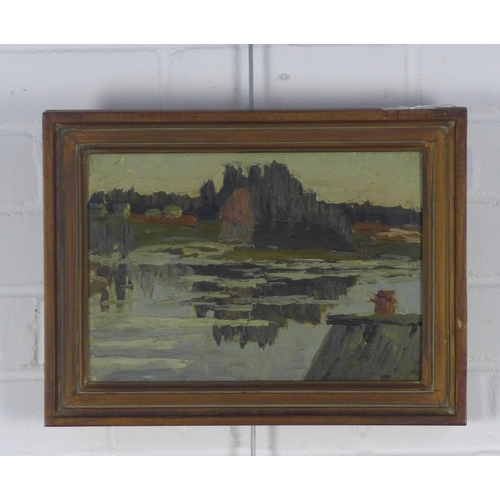 161 - Untitled oil on board of a landscape, signed indistinctly and dated 1974,  framed, 30 x 20cm