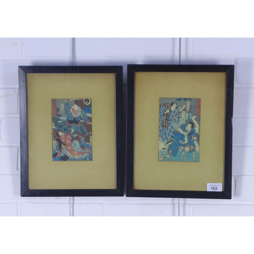 163 - Two Japanese prints, framed under glass, 10 x 17cm (2)