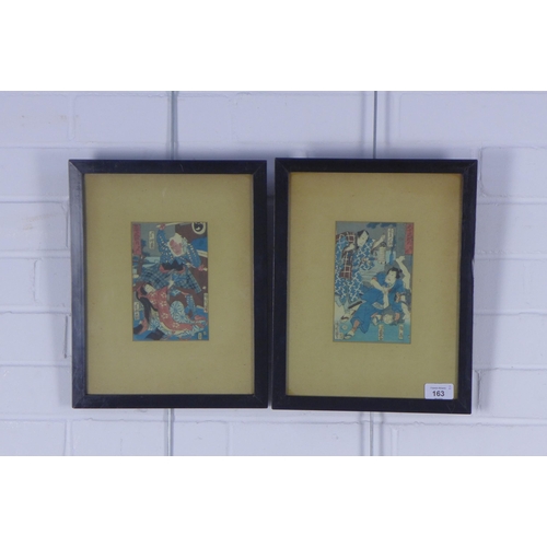 163 - Two Japanese prints, framed under glass, 10 x 17cm (2)