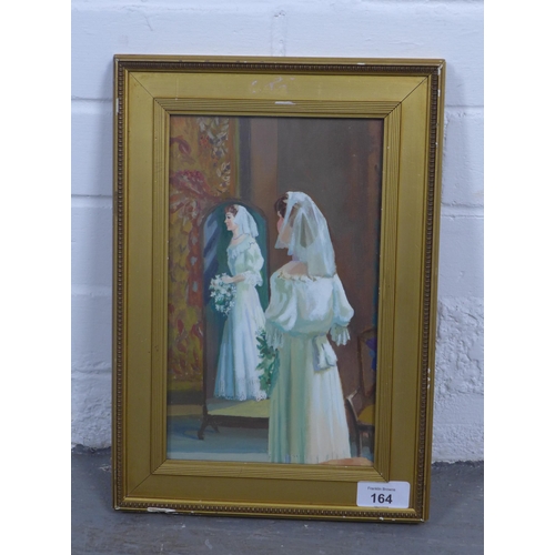 164 - NIGEL MCISAAC (SCOTTISH 1911 - 1995), untitled oil on board of a bride, framed under glass and inscr... 