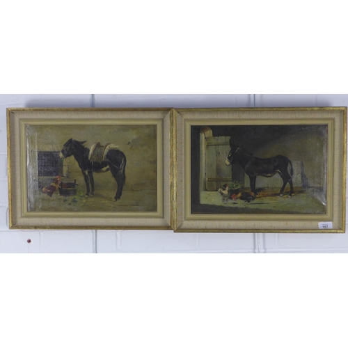 167 - A pair of untitled oil on canvas paintings of donkeys, unsigned and framed, 38 x 25cm (2)