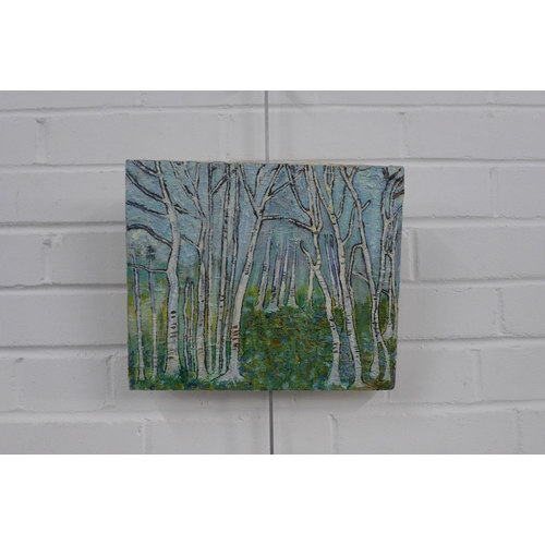 172 - Untitled oil on canvas of a forest in winter, apparently unsigned, 30 x 26cm