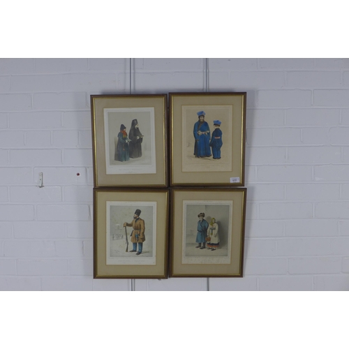 177 - COSTUMES RUSSES,  a set of four Russian costume prints, framed under glass, 30 x 38cm including fram... 