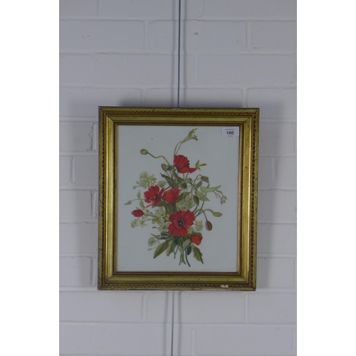 180 - Still life of poppies, oil on white glazed panel, framed under glass with giltwood frame, size overa... 