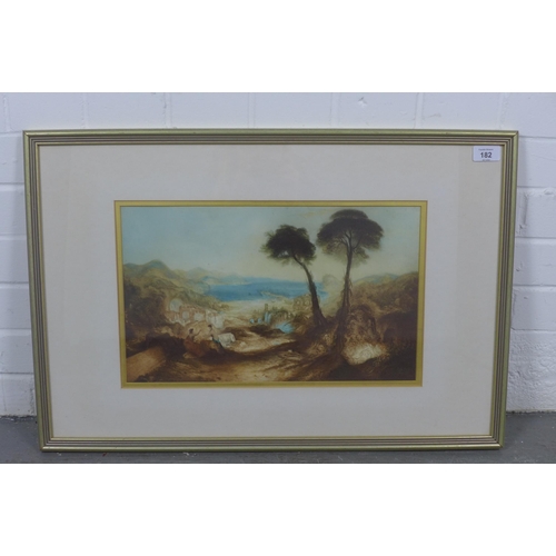 182 - 19th century hand coloured engraving of Apollo and Sybil, after Turner, framed under glass, 42 x 25c... 