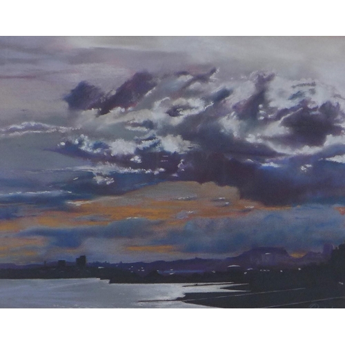 187 - CAIRD, untitled pastel of Edinburgh coastline in the moonlight, signed and framed under glass, 44 x ... 