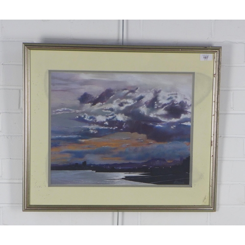 187 - CAIRD, untitled pastel of Edinburgh coastline in the moonlight, signed and framed under glass, 44 x ... 