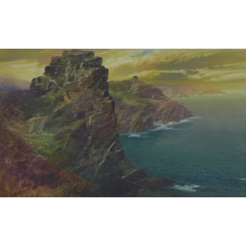 189 - JOHN SHAPLAND (BRITISH 1865-1929), CASTLE ROCK, LYNTON, signed watercolour, framed under glass, 46 x... 