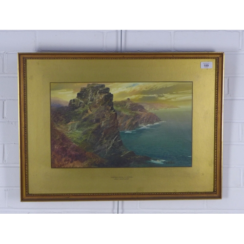 189 - JOHN SHAPLAND (BRITISH 1865-1929), CASTLE ROCK, LYNTON, signed watercolour, framed under glass, 46 x... 