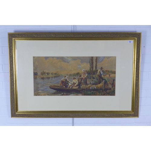 190 - M.A SUTHERLAND, 19th century watercolour of a ferry crossing, signed and dated 1873, framed under gl... 