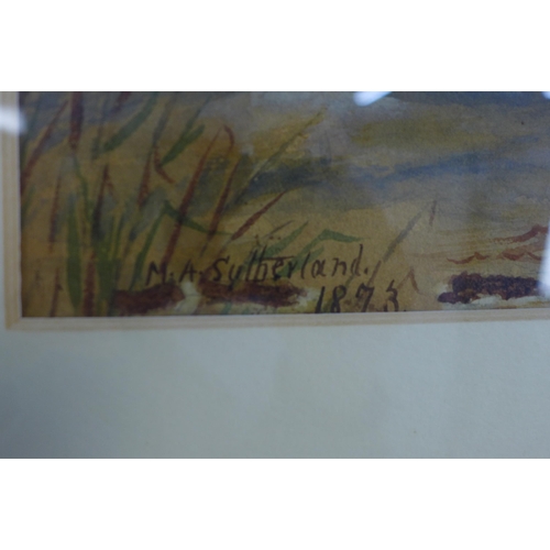 190 - M.A SUTHERLAND, 19th century watercolour of a ferry crossing, signed and dated 1873, framed under gl... 