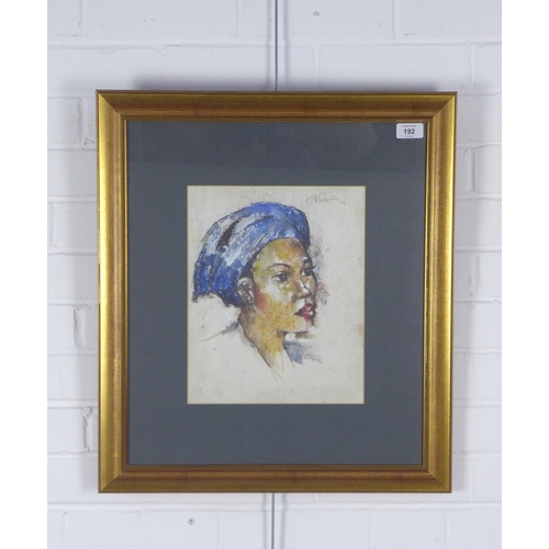 192 - Mixed media head and shoulders portrait of a woman, signed indistinctly and dated 96, framed under g... 