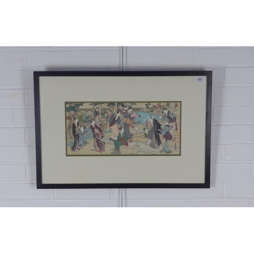 193 - After SHUNMAN KUBOTA (1757 - 1821), SEEKING PLEASURES, print, framed under glass, 44 x 20cm