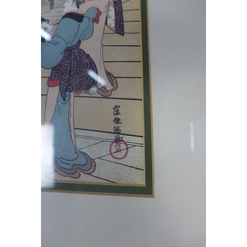 193 - After SHUNMAN KUBOTA (1757 - 1821), SEEKING PLEASURES, print, framed under glass, 44 x 20cm