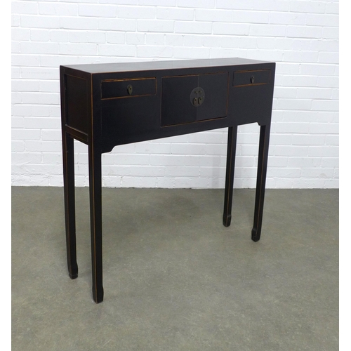 201 - Black lacquered chinoiserie consol table, 95 x 90 x 25cm.