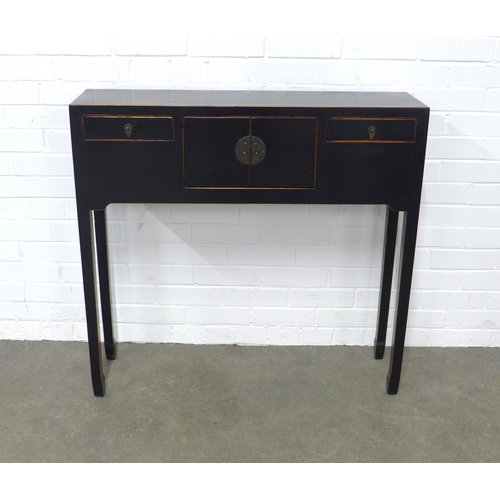 201 - Black lacquered chinoiserie consol table, 95 x 90 x 25cm.