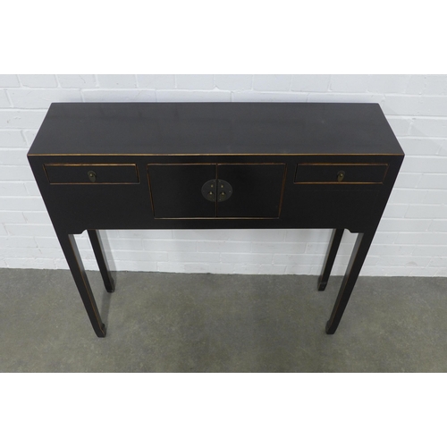 201 - Black lacquered chinoiserie consol table, 95 x 90 x 25cm.