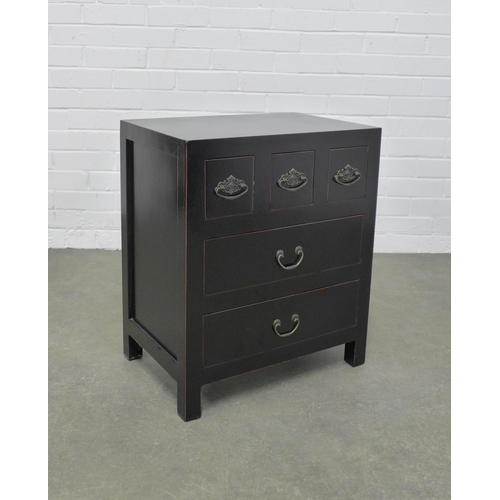 202 - Black lacquered chinoiserie cabinet, 50 x 60 x 34cm.