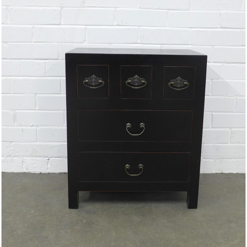 202 - Black lacquered chinoiserie cabinet, 50 x 60 x 34cm.