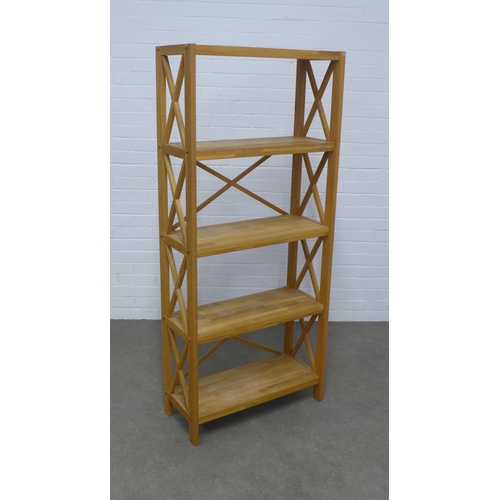 207 - Modern light oak open bookcase, 70 x 171  x 30cm.