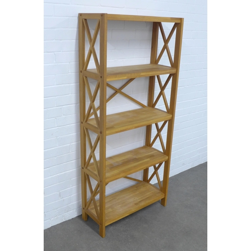 207 - Modern light oak open bookcase, 70 x 171  x 30cm.