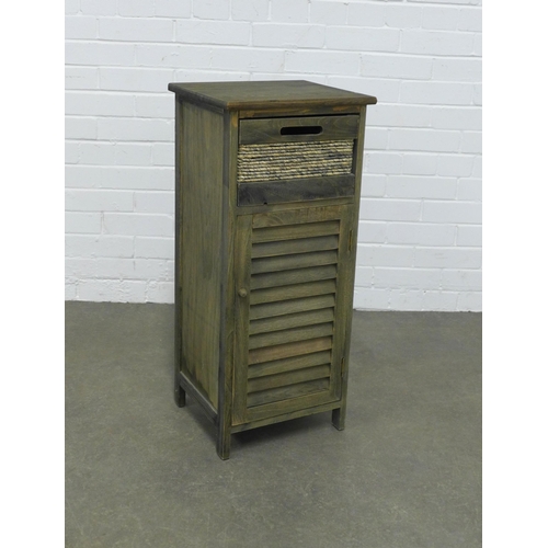 210 - Modern stained wood cabinet with slatted door,  35 x 80 x 31cm.