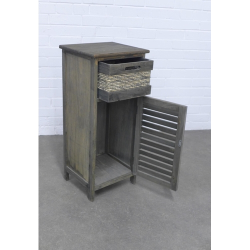 210 - Modern stained wood cabinet with slatted door,  35 x 80 x 31cm.