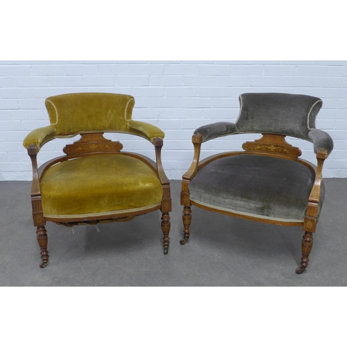 212 - Pair of Edwardian mahogany inlaid tub chairs, 64 x 70 x 58cm. (2)