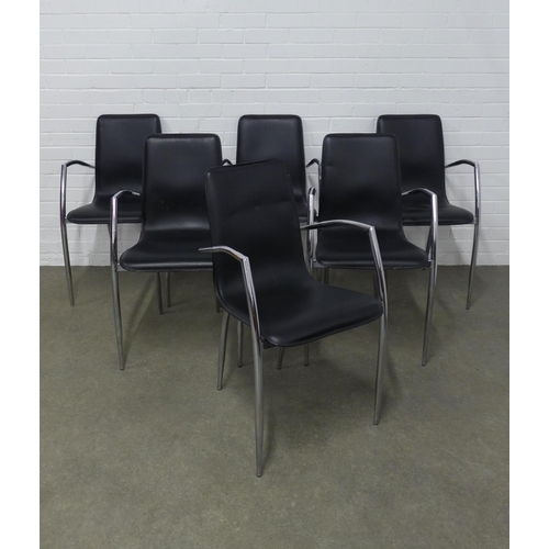 215 - Set of six Danish Actona chrome and faux leather chairs, 49 x 85 x 46cm.