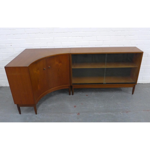 217 - Two piece mid century teak corner unit, with corner cupboard and glass front bookcase, 179 x 75 x 74... 