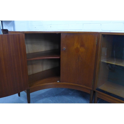 217 - Two piece mid century teak corner unit, with corner cupboard and glass front bookcase, 179 x 75 x 74... 