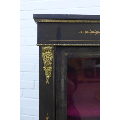 224 - Pair of Victorian ebonised pier cabinets, gilt metal mounted and with inlaid decoration, velvet line... 