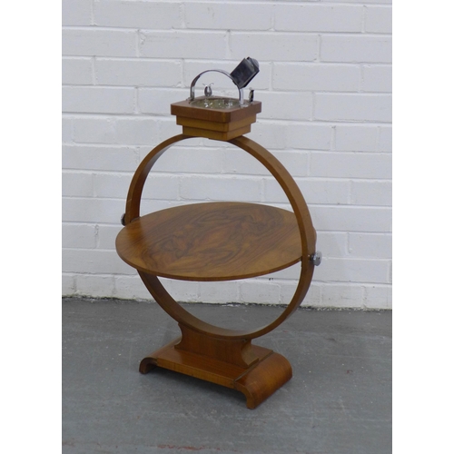 226 - Art Deco walnut Smoker's companion table,  circular base with rotating central tier, glass ashray at... 