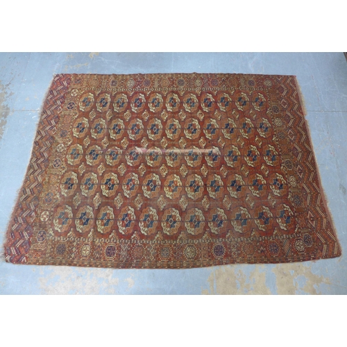 231 - 19th century Tekke Turkoman rug, worn field, 284 x 209, a/f with repair