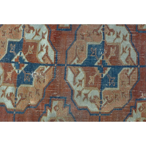 231 - 19th century Tekke Turkoman rug, worn field, 284 x 209, a/f with repair