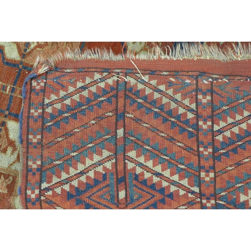 231 - 19th century Tekke Turkoman rug, worn field, 284 x 209, a/f with repair