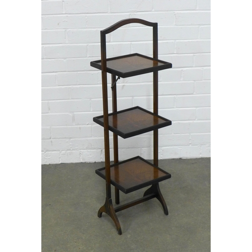 241 - Mahogany three tier  folding cake stand, 28 x 90cm.